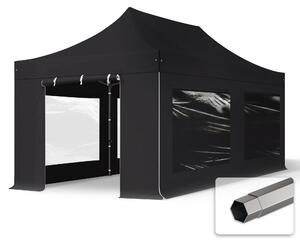 TOOLPORT 3x6 m gazebo pieghevole PVC con laterali (finestre panoramiche), PREMIUM acciaio, nero