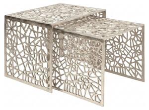 WOHNLING: Set di 2 tavolini da caffè in alluminio, moderni, ideali per il soggiorno. Design a griglia, set di tavolini in metallo, tavolino decorativo per il soggiorno, tavolino da divano, prodotto artigianale