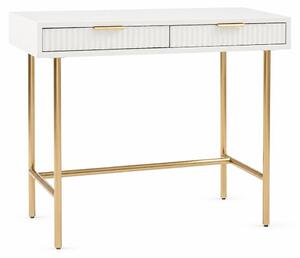 Scrivania per computer con 2 cassetti, frontali con finitura a righe, trasformabile in toeletta o consolle, ideale per l'ufficio, colore bianco