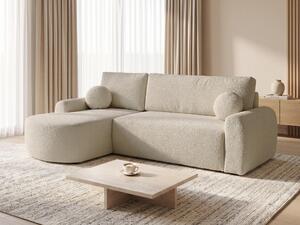 Divano ad angolo Jazz con funzione letto e contenitore - Tessuto bouclé - Divano a L, divano imbottito, divano letto, set divano, divano letto (Beige (Coral 65), divano ad angolo con apertura a sinistra)