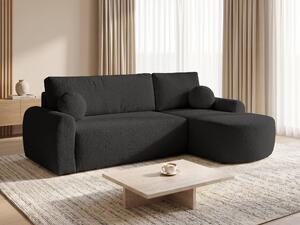 Divano angolare Jazz con funzione letto e contenitore - Tessuto bouclé - Divano a L, divano imbottito, divano letto, set divani, divano letto (nero (Coral 60), divano angolare destro)