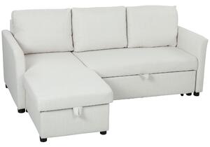 HOMCOM Divano Letto a 3 posti Angolare con Vano Portaoggetti a Scomparsa, in Effetto Lino, 192x148x86 cm, Bianco Crema | Aosom Italy