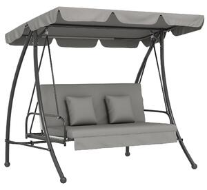 Outsunny Dondolo da Giardino 3 Posti con Tetto Reclinabile Trasformabile Letto in Poliestere Crema 209cm x 114cm x 170cm