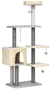 PawHut Tiragraffi per Gatti Alto 156cm con Lettino, Casetta e Pali Tiragraffi in Sisal|Aosom