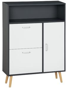 HOMCOM Scarpiera Salvaspazio per 8 Paia di Scarpe con 2 Ante e Armadietto, 80x25.5x112.5cm, Grigio e Bianco|Aosom