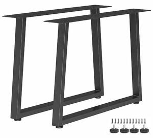 Set 2 Gambe per Tavolo 60x10x43 cm Trapezoidali con 12 Fori e 12 Viti Capacità 75 kg in Acciaio Nero