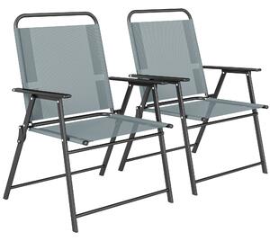 Set di 2 Sedie Pieghevoli da Giardino 65x60x94 cm con Braccioli e Seduta in Rete Grigio