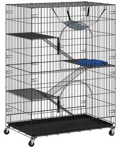 Gabbia per Gatti 91,5x55,6x128 cm a 4 Livelli con Amaca Letto Rampe e Piattaforme in Metallo con Vassoio Estraibile Nero