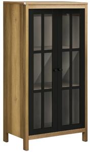 Credenza Moderna 2 Ante In Vetro E Legno 60x35x120 Cm – Marrone E Nero, Per Cucina E Soggiorno