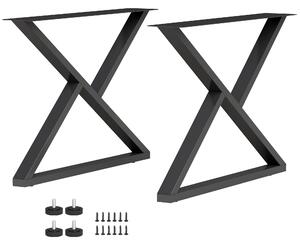 Set 2 Gambe per Tavolo 60x10x43 cm a Forma di X con 12 Viti e 4 Piedini Regolabili Stile Industriale in Acciaio Nero