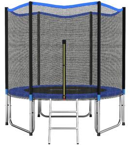 Trampolino Ø305x248 cm con Rete di Protezione e Scaletta per Esterni in Acciaio e PP Blu