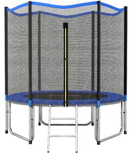 Trampolino Ø244 x 240A cm Rete di Protezione e Scala per Accesso in Acciaio e PP Blu