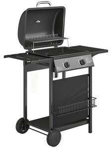 Barbecue a Gas 99x56x95 cm 2 Bruciatori Tavolini Laterali Vassoio Raccogli Grassi in Metallo e Acciaio Nero