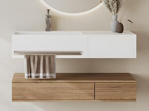 Ripiano lavabo sospeso in Solid Surface con portasciugamani L90 x l40 x H17 cm Bianco - GANDAKI