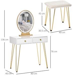 HOMCOM Toeletta Con Specchio LED - Tavolo Trucco 5 Cassetti Bianco - Foto 2