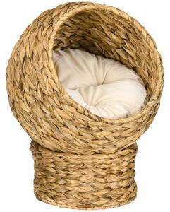PawHut Cuccia per Gatti in Vimini con Cuscino in Cotone Marrone e Bianco 42 x 33 x 52 cm|Aosom