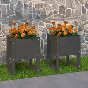 Fioriere 2 pz Grigio 40x40x52,5 cm in Legno Massello di Pino