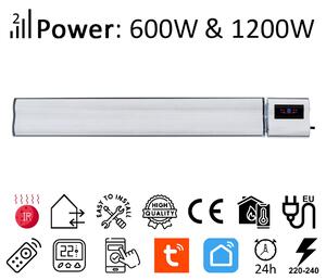 Riscaldatore elettrico ElectricSun 1200W e 600W bianco 94x15cm riscaldatore a infrarossi con termostato, con App Mobile