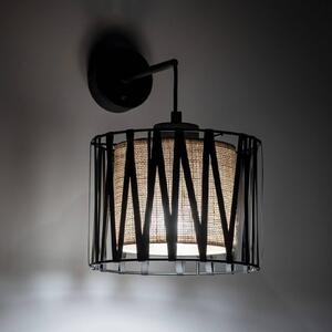 TK Lighting Applique Harmony, nero, Jute naturale, con interruttore