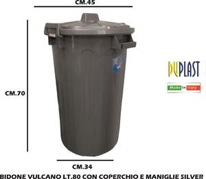 DUPLAST Bidone Spazzatura Pattumiera Rifiuti Immondizia Vulcano Maxi 80 Litri con Coperchio e Maniglie colore Silver - DUP7971