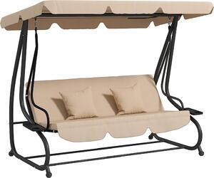 VivaGarden Dondolo da Giardino 3 Posti Reclinabile a Letto con Tettuccio Parasole e Portabicchieri in Acciaio/Poliestere Dimensioni 200x120x164 cm 