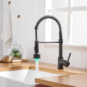 Rubinetto da cucina a LED TIMACO con valvola a spirale, braccio orientabile a 360 gradi con doccetta rimovibile, rubinetto per doccia, estraibile, ad alta pressione