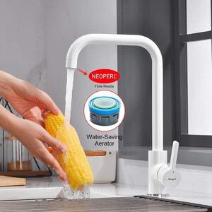 Rubinetto da cucina in ottone con rotazione a 360° e avvio a freddo, rubinetto a leva per la cucina, bianco