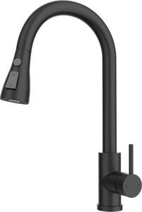 Rubinetto da cucina orientabile, rubinetto da cucina ad alta pressione con doccetta, rubinetto da cucina con 3 getti, miscelatore orientabile a 360°, rubinetto da cucina, rubinetto da cucina in acciaio inossidabile, nero