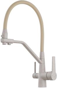 Rubinetto da cucina 3 in 1 con bocca flessibile, testa di spruzzo a 3 funzioni con doppio utilizzo per filtro dell'acqua e doccetta per lavello con 2 livelli di spruzzo (beige)