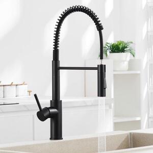 Rubinetto da cucina nero, orientabile a 360°, 2 tipi di getto, molla a spirale