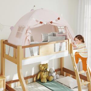 Costway Tenda castello letto matrimoniale 2 finestre bandiere pieghevole, Tenda gioco portatile privacy per bambini 3+ anni Beige