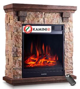 KAMINIO Camino elettrico JUAN - Camino elettrico da appoggio effetto pietra con riscaldamento, effetto fiamma 3D, telecomando (beige)
