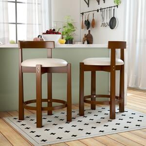 Costway Set di 2 sgabelli da bar altezza 62 cm con schienale e poggiapiedi, Sgabelli alti in legno per isola cucina e sala da pranzo Noce