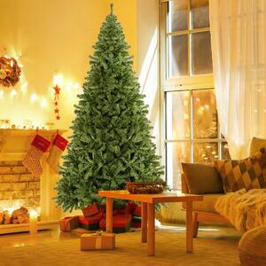 Costway Albero di Natale con aghi in PVC struttura con cerniere base di metallo, Albero di Natale non illuminato 225cm