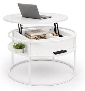 Tavolino Relaxdays con spazio contenitivo, dimensioni (altezza x diametro): 47 x 80 cm, piano sollevabile, realizzato in MDF e metallo, tavolino rotondo per divano, tavolino da salotto, colore bianco