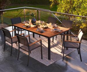 Tavolo da giardino allungabile Oris NATERIAL in alluminio con piano in eucalipto marrone/grigio / argento per 6 persone 180/240x100cm