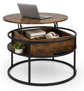 Tavolino Relaxdays con spazio contenitivo, dimensioni (altezza x diametro): 47 x 80 cm, piano sollevabile, realizzato in MDF e metallo, tavolino rotondo per divano, tavolino da salotto, colore marrone/nero