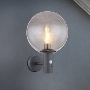 Globo Applique da esterno Hedwig, antracite/fumo, sensore, IP44, E27 Hedwig, Alluminio / Grigio / Zincato, Applique da esterni