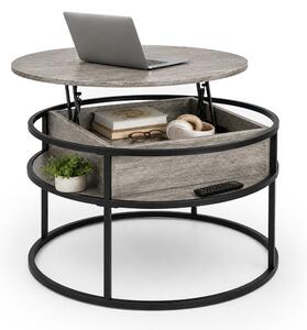 Tavolino Relaxdays con spazio contenitivo, dimensioni (altezza x diametro): 47x80 cm, con piano sollevabile, realizzato in MDF e metallo, tavolino rotondo per divano, tavolino da salotto, color marrone chiaro/nero
