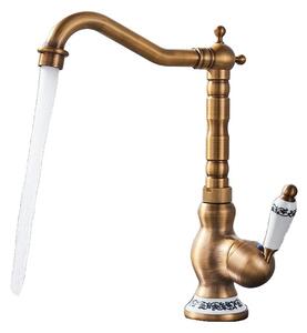 Rubinetto da cucina, finitura ottone antico, miscelatore acqua calda e fredda, giallo
