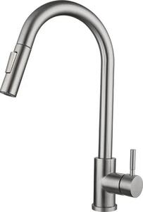 Rubinetto da cucina - Doccetta estraibile - Acciaio inossidabile - Monocomando - Montaggio monoforo - Acqua calda e fredda - Argento