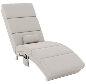 HOMCOM Poltrona relax chaise longue massaggiante e riscaldante con telecomando e cuscino, in tessuto effetto lino, crema
