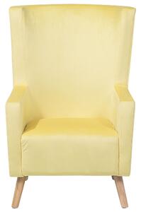Sedia Wingback con rivestimento in velluto giallo e gambe in legno con schienale alto Beliani