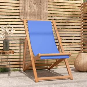 Sedia a sdraio in legno di teak 56x105x96 cm blu