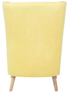 Sedia Wingback con rivestimento in velluto giallo e gambe in legno con schienale alto Beliani