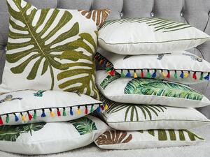 Set di 2 cuscini decorativi bianchi con stampa di foglie di palma in cotone verde 45 x 45 cm motivo floreale arredamento retrò accessori Beliani