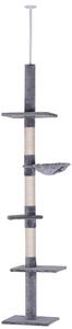 PawHut Albero Tiragraffi a 4 Livelli ad Altezza Regolabile, in Truciolato, Peluche e Sisal, 40x34x230-260 cm, Grigio|Aosom