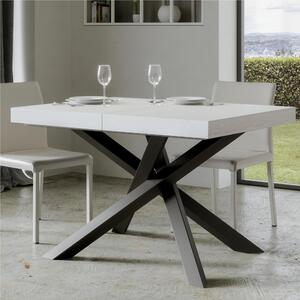 Tavolo Allungabile 140 cm con 2 allunghe VOLANTIS Premium Bianco 90x140xh77 cm estensibile fino a 244 cm Allunghe da 52 cm, gambe in Ferro antracite , piano Bianco Frassino