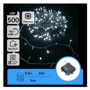 Aigostar - Catena luminosa natalizia LED da esterno 500 LED, 8 funzioni, alimentazione 4 batterie AA, 25,3 m, bianco freddo