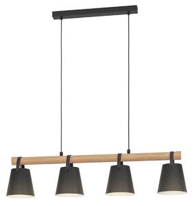 Lampadario Industriale Pandore nero in legno, D. 0 cm, L. 107 cm, 4 luci, INSPIRE